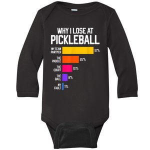 Why I Lose at Pickleball Humor Funny Pickleballers Baby Long Sleeve Bodysuit