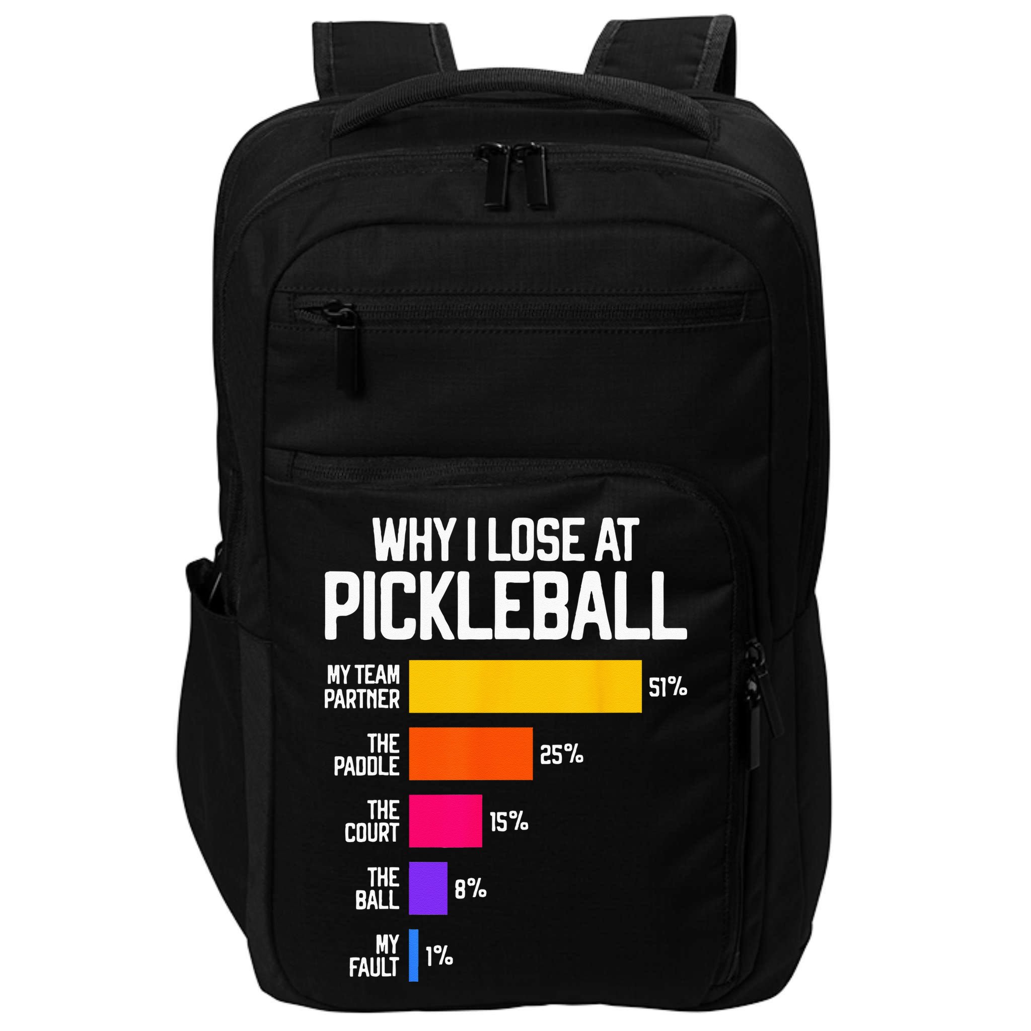 Why I Lose At Pickleball Humor Funny Pickleballers Impact Tech Backpack