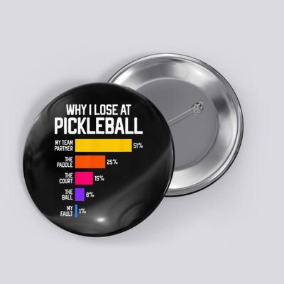 Why I Lose At Pickleball Humor Funny Pickleballers Button