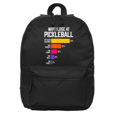 Why I Lose At Pickleball Humor Funny Pickleballers 16 in Basic Backpack
