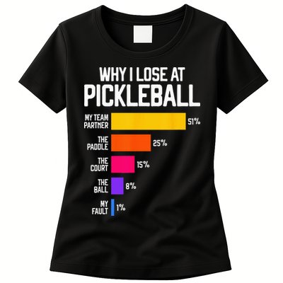 Why I Lose At Pickleball Humor Funny Pickleballers Womens T-Shirt