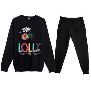 Womens I Love Being Called Lolly Sunflower Mother's Day Premium Crewneck Sweatsuit Set