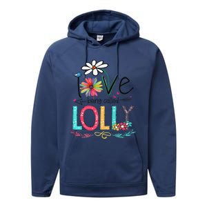 Womens I Love Being Called Lolly Sunflower Mother's Day Performance Fleece Hoodie