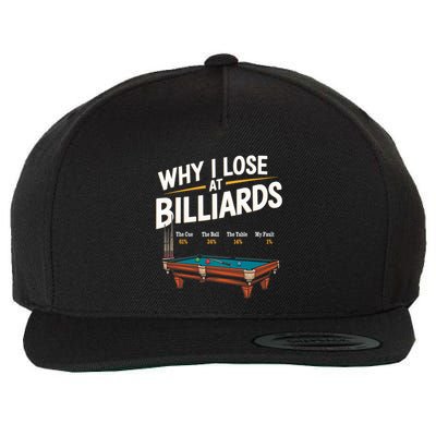Why I Lose At Billiards Pool Player Billiard Snooker Wool Snapback Cap