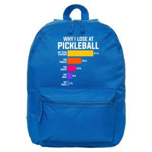 Why I Lose Pickleball: Funny Pickleball Humor Great Gift 16 in Basic Backpack