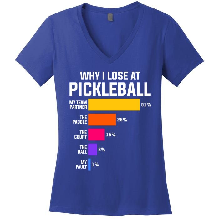 Why I Lose Pickleball: Funny Pickleball Humor Great Gift Women's V-Neck T-Shirt