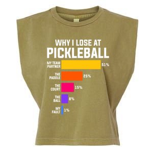 Why I Lose Pickleball: Funny Pickleball Humor Great Gift Garment-Dyed Women's Muscle Tee