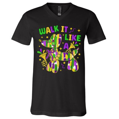 Walk It Like A Dog Happy Mardi Gras New Orleans Fat Tuesday V-Neck T-Shirt