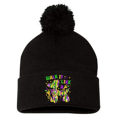 Walk It Like A Dog Happy Mardi Gras New Orleans Fat Tuesday Pom Pom 12in Knit Beanie