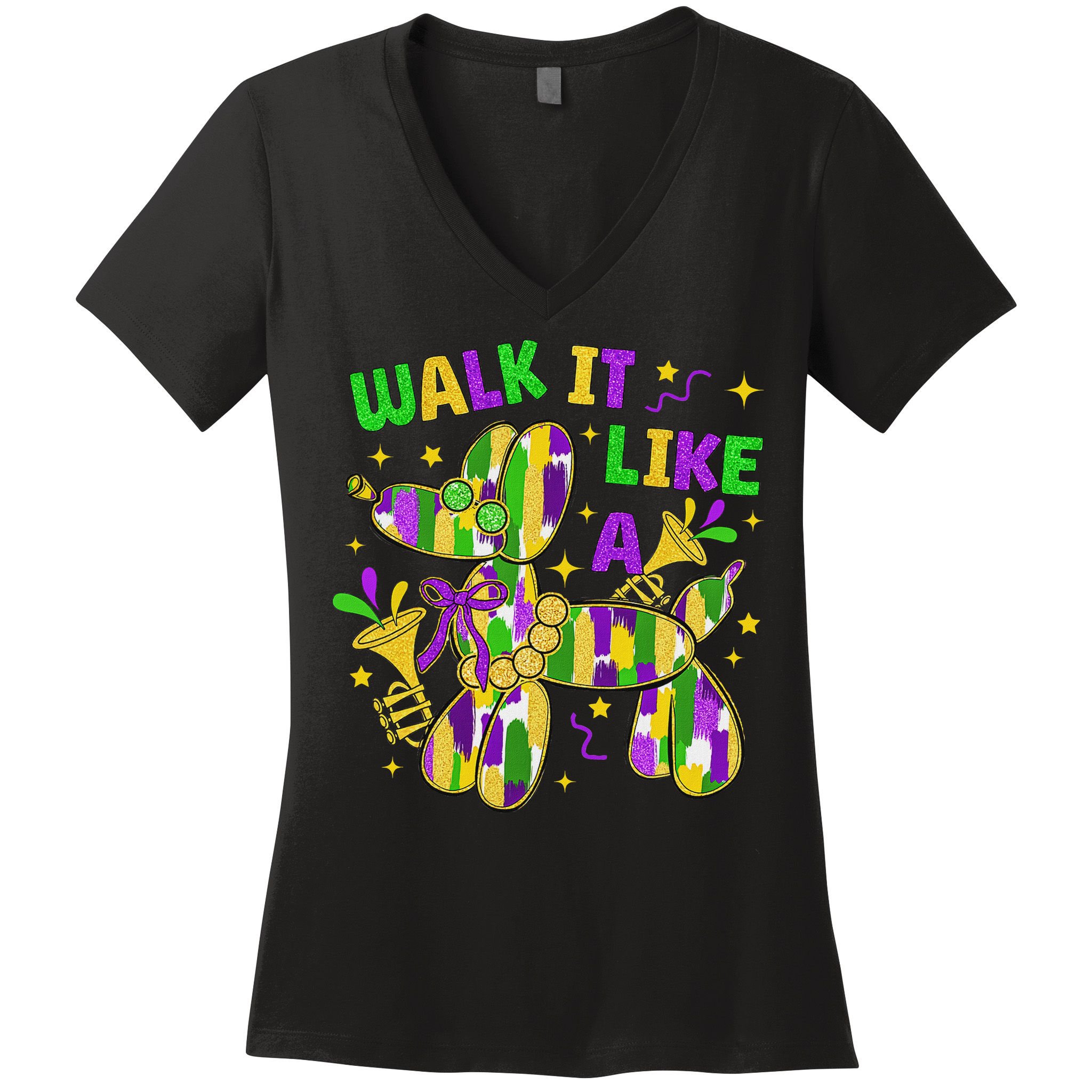 Walk It Like A Dog Happy Mardi Gras New Orleans Fat Tuesday Women's V-Neck T-Shirt