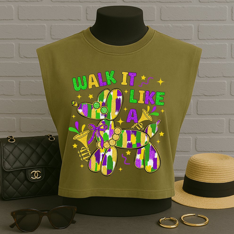 Walk It Like A Dog Happy Mardi Gras New Orleans Fat Tuesday Garment-Dyed Women's Muscle Tee