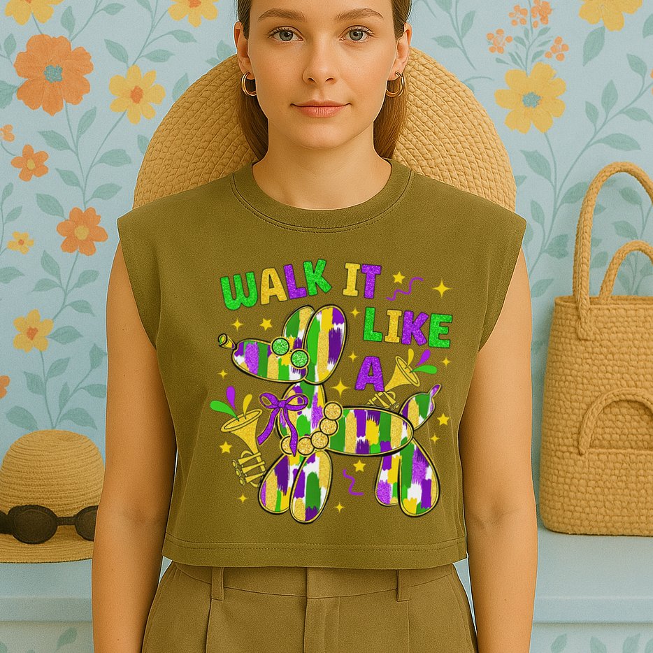 Walk It Like A Dog Happy Mardi Gras New Orleans Fat Tuesday Garment-Dyed Women's Muscle Tee