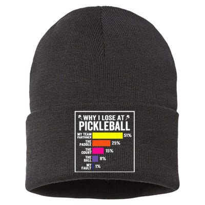 Why I Lose at Pickleball Humor Funny Pickleballers Sustainable Knit Beanie