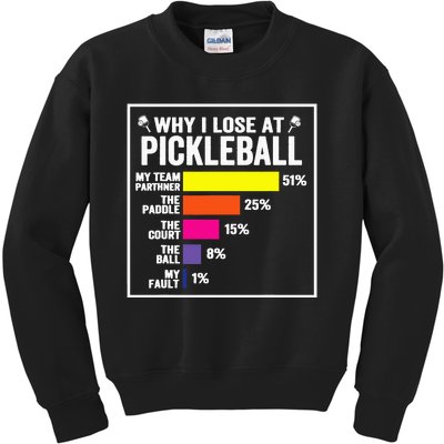 Why I Lose at Pickleball Humor Funny Pickleballers Kids Sweatshirt