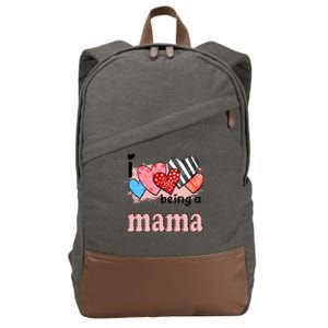 Wo I Love Being A Mama Cute Hearts Mama Gift Cotton Canvas Backpack