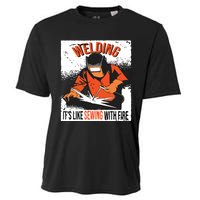 Welding It's Like Sewing With Fire Welder Weld Job Premium Cooling Performance Crew T-Shirt