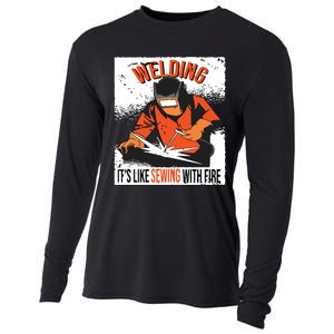 Welding It's Like Sewing With Fire Welder Weld Job Premium Cooling Performance Long Sleeve Crew