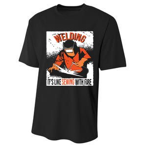 Welding It's Like Sewing With Fire Welder Weld Job Premium Performance Sprint T-Shirt