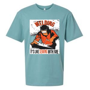 Welding It's Like Sewing With Fire Welder Weld Job Premium Sueded Cloud Jersey T-Shirt