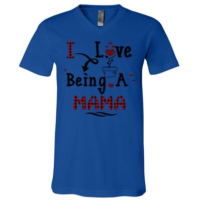 Wo I Love Being A Mama Cute Hearts Mama Funny Gift Funny Gift V-Neck T-Shirt