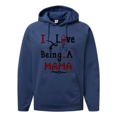 Wo I Love Being A Mama Cute Hearts Mama Funny Gift Funny Gift Performance Fleece Hoodie