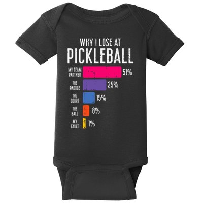 Why I Lose At Pickleball Funny Pickle Ball Women Men Kids Baby Bodysuit
