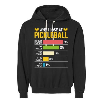 Why I Lose At Pickleball Funny Losing Game Sports Graphic Gift Garment-Dyed Fleece Hoodie