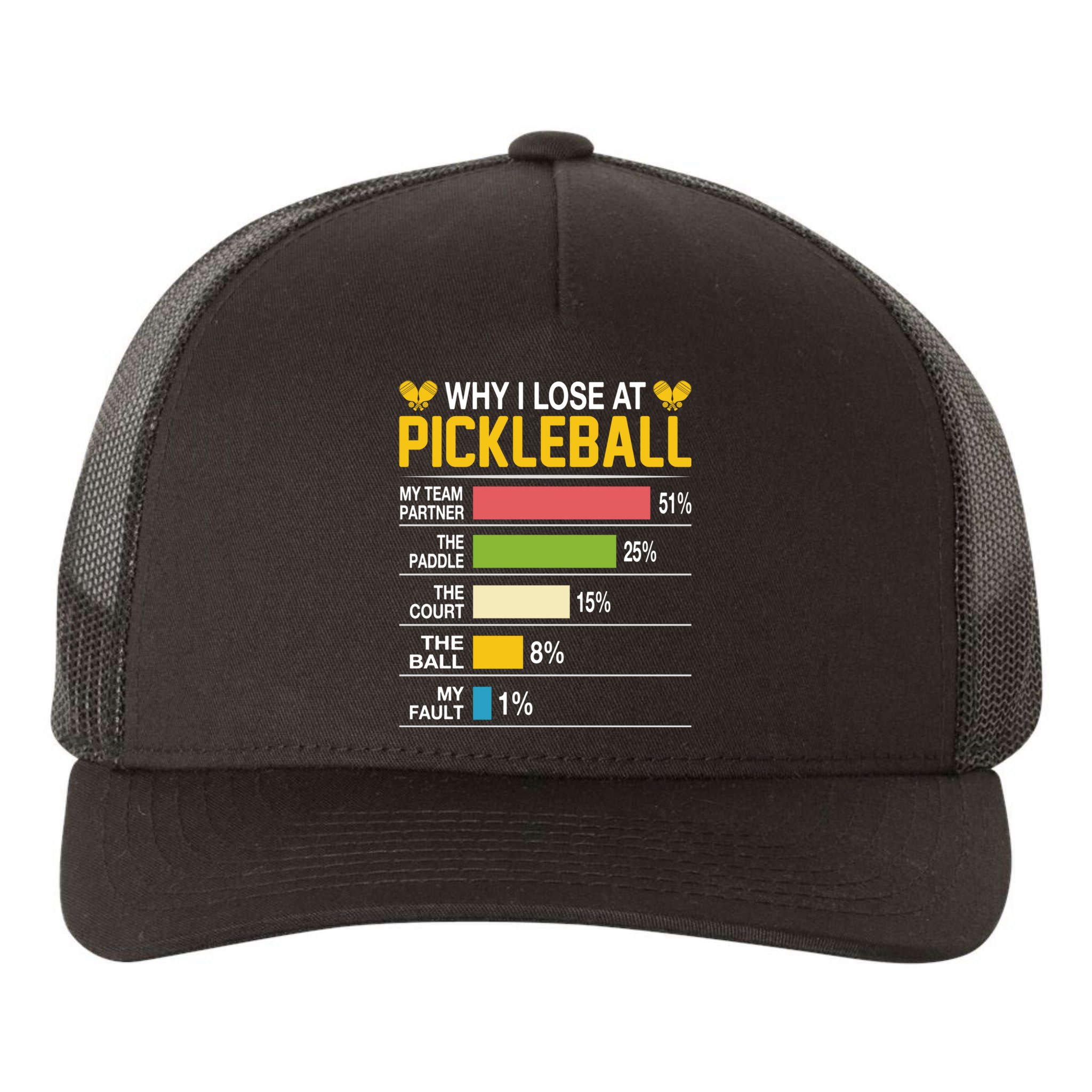 Why I Lose At Pickleball Funny Losing Game Sports Graphic Gift Yupoong Adult 5-Panel Trucker Hat