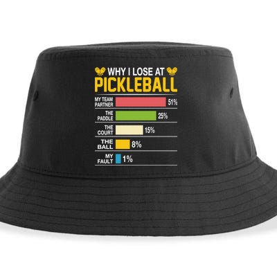 Why I Lose At Pickleball Funny Losing Game Sports Graphic Gift Sustainable Bucket Hat