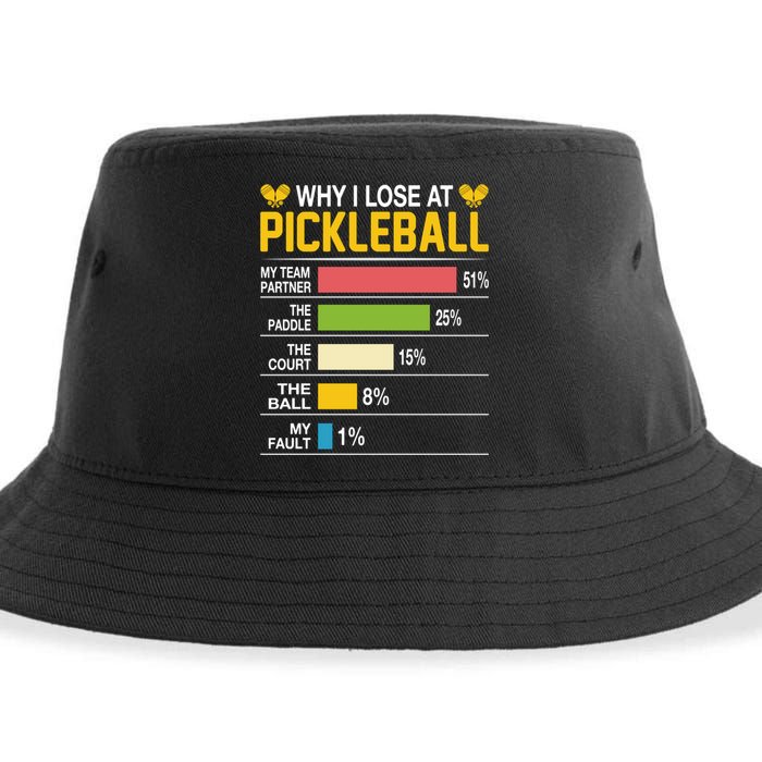 Why I Lose At Pickleball Funny Losing Game Sports Graphic Gift Sustainable Bucket Hat