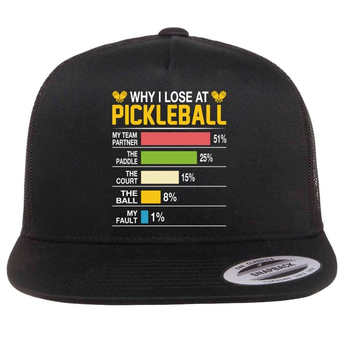 Why I Lose At Pickleball Funny Losing Game Sports Graphic Gift Flat Bill Trucker Hat