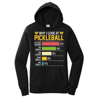 Why I Lose At Pickleball Funny Losing Game Sports Graphic Gift Women's Pullover Hoodie