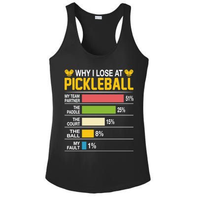 Why I Lose At Pickleball Funny Losing Game Sports Graphic Gift Ladies PosiCharge Competitor Racerback Tank