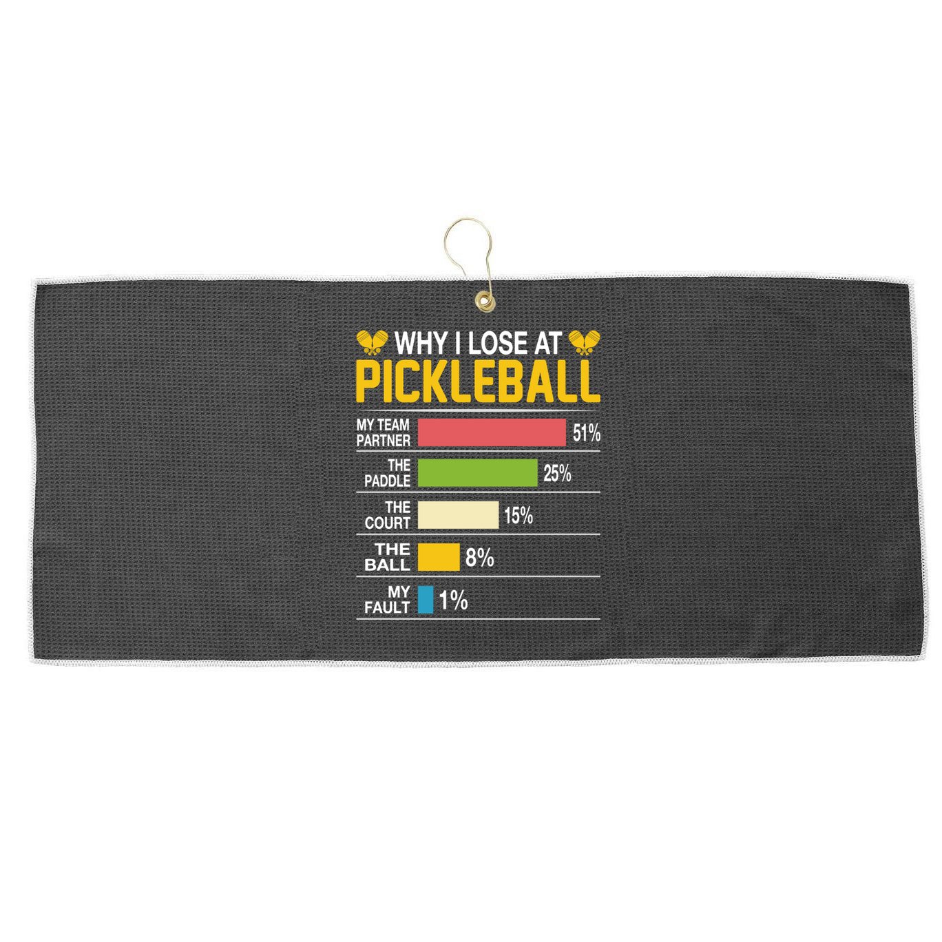 Why I Lose At Pickleball Funny Losing Game Sports Graphic Gift Large Microfiber Waffle Golf Towel