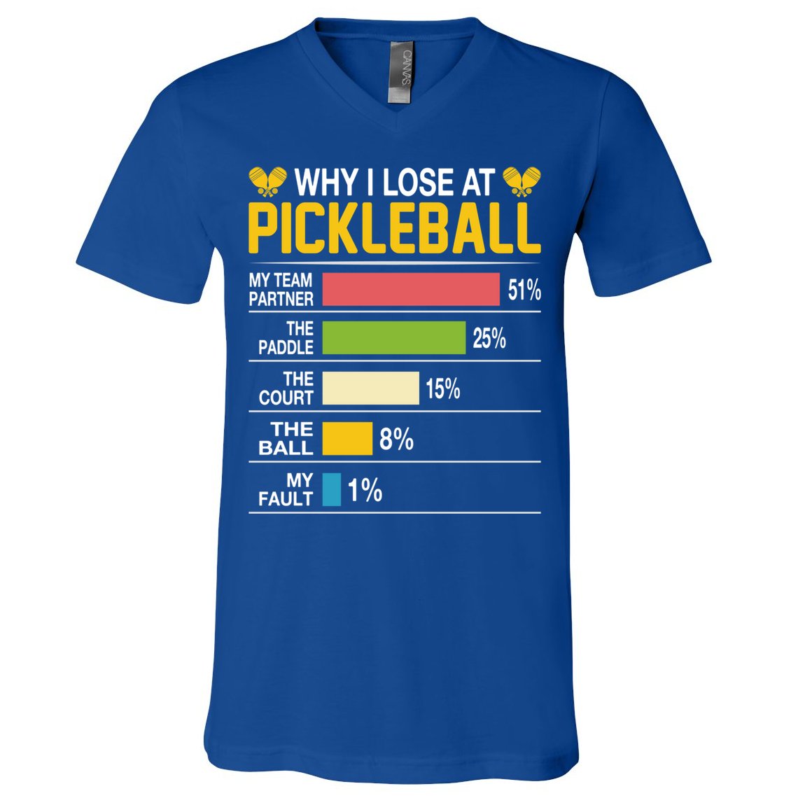 Why I Lose At Pickleball Funny Losing Game Sports Graphic Gift V-Neck T-Shirt