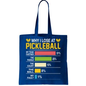 Why I Lose At Pickleball Funny Losing Game Sports Graphic Gift Tote Bag