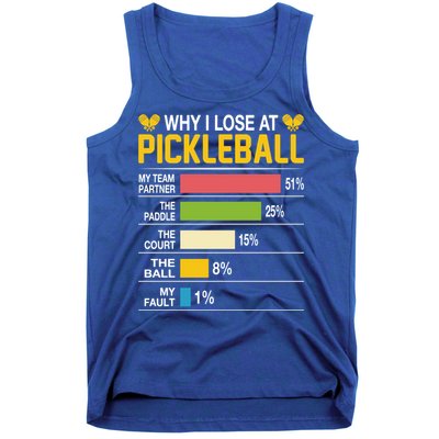 Why I Lose At Pickleball Funny Losing Game Sports Graphic Gift Tank Top