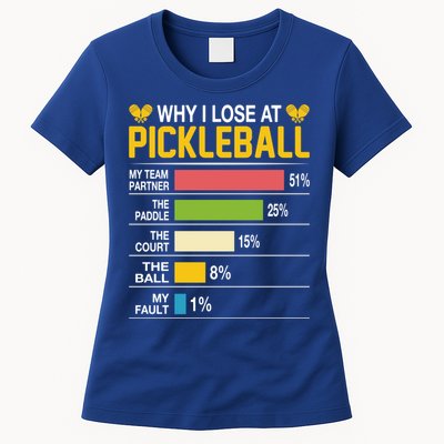 Why I Lose At Pickleball Funny Losing Game Sports Graphic Gift Womens T-Shirt
