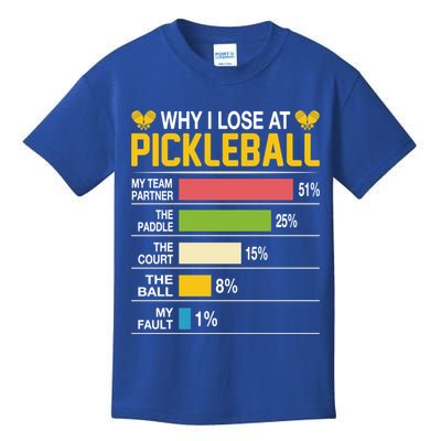 Why I Lose At Pickleball Funny Losing Game Sports Graphic Gift Kids T-Shirt