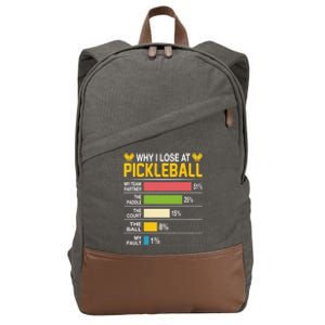 Why I Lose At Pickleball Funny Losing Game Sports Graphic Gift Cotton Canvas Backpack