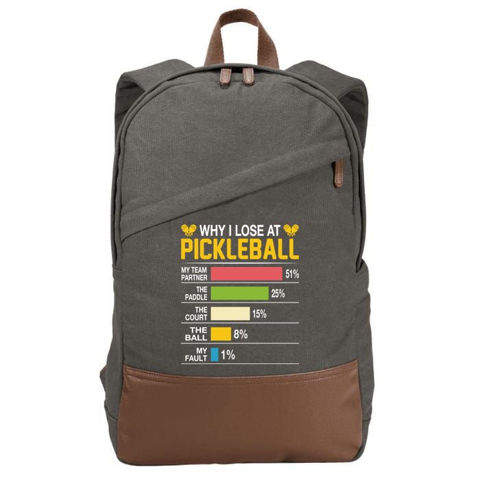 Why I Lose At Pickleball Funny Losing Game Sports Graphic Gift Cotton Canvas Backpack