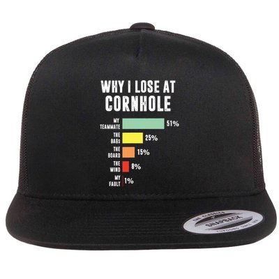 Why I Lose At Cornhole Funny Cornhole Player Flat Bill Trucker Hat