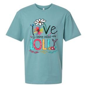 Womens I Love Being Called Lolly Sunflower Mother's Day Sueded Cloud Jersey T-Shirt