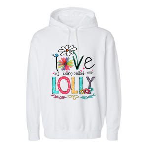 Womens I Love Being Called Lolly Sunflower Mother's Day Garment-Dyed Fleece Hoodie