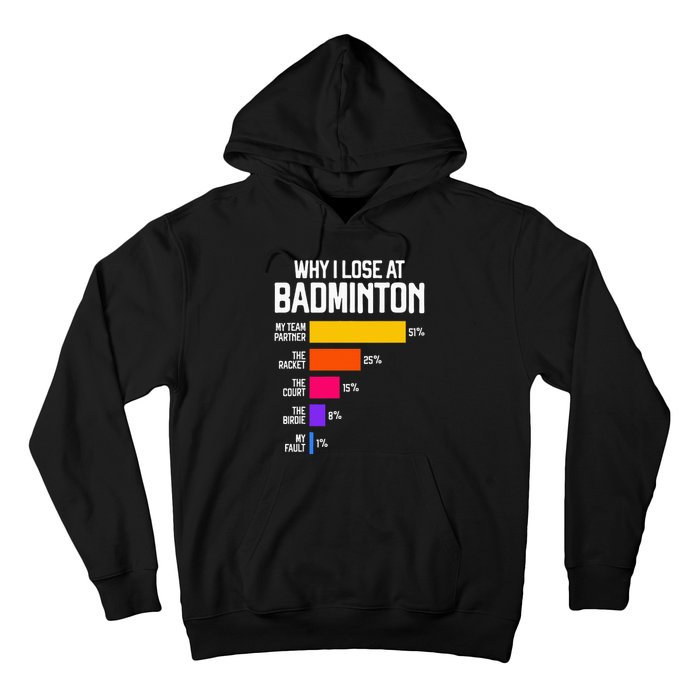 Why I Lose At Badminton Funny Excuses Shuttlecock Birdie Hoodie