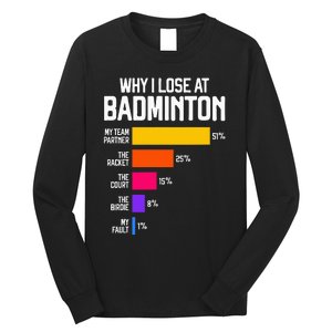 Why I Lose At Badminton Funny Excuses Shuttlecock Birdie Long Sleeve Shirt