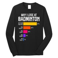 Why I Lose At Badminton Funny Excuses Shuttlecock Birdie Long Sleeve Shirt