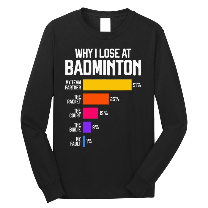 Why I Lose At Badminton Funny Excuses Shuttlecock Birdie Long Sleeve Shirt