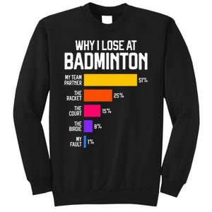 Why I Lose At Badminton Funny Excuses Shuttlecock Birdie Sweatshirt