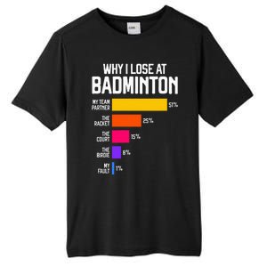 Why I Lose At Badminton Funny Excuses Shuttlecock Birdie Tall Fusion ChromaSoft Performance T-Shirt